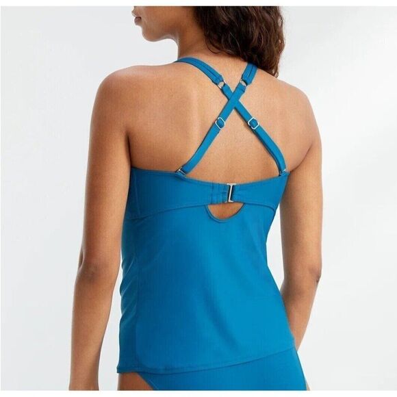 Birdsong Size 32DDD Bare Necessities Teal Blue Underwire Wrap Tankini Swim Top - Picture 2 of 10